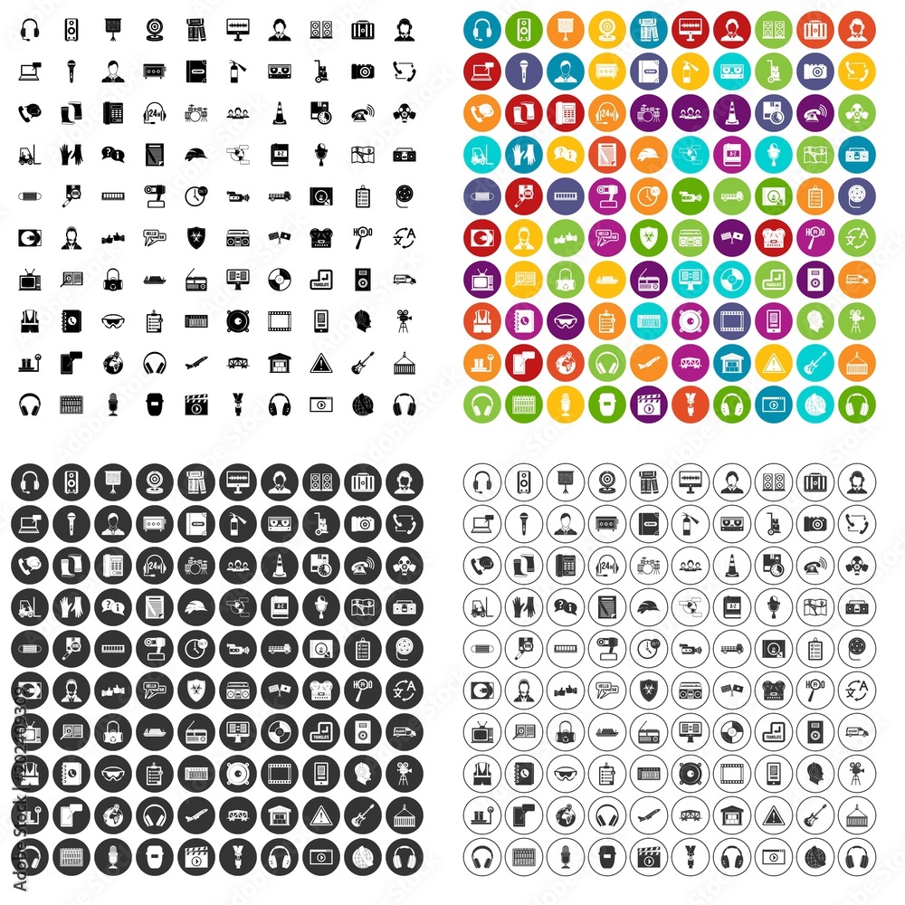100 headphones icons set vector in 4 variant for any web design isolated on white