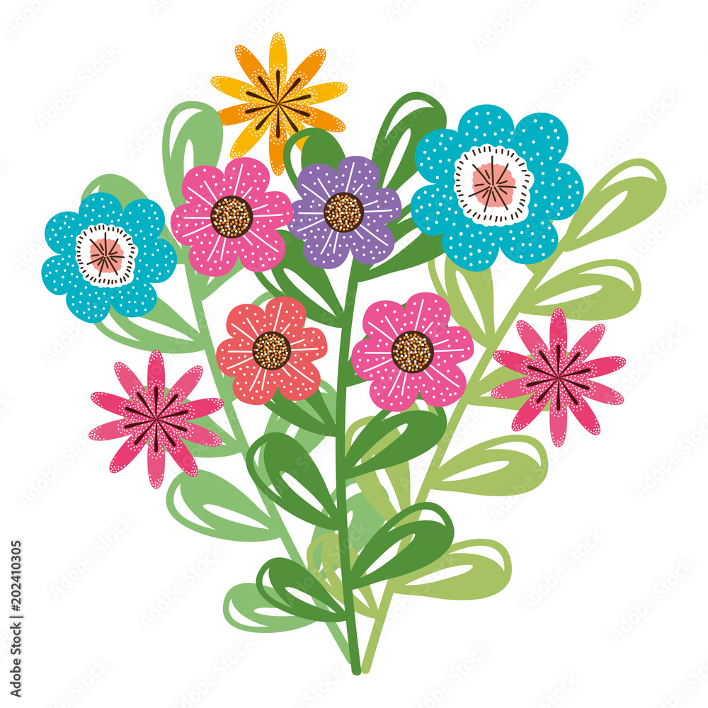 flowers and leafs garden decorative vector illustration design