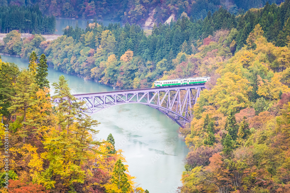 Tadami line at Mishima town , Fukushima in autumn Tadami line at Mishima town , Fukushima in autumn
