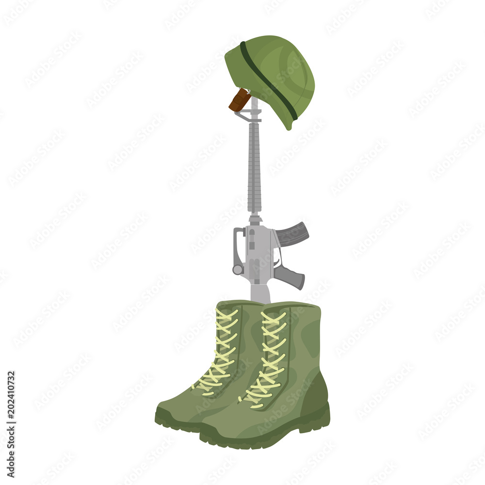 military boots with rifle and helmet vector illustration design military boots with rifle and helmet vector illustration design