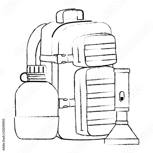 military bag with canteen and lantern vector illustration design