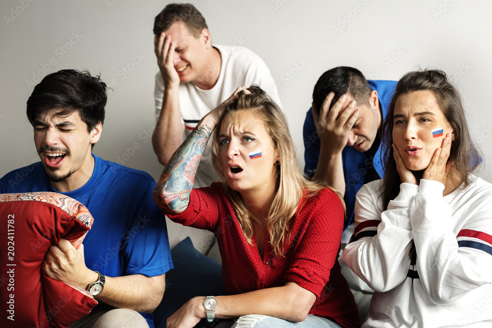 Obraz premium Friends cheering world cup with painted flag