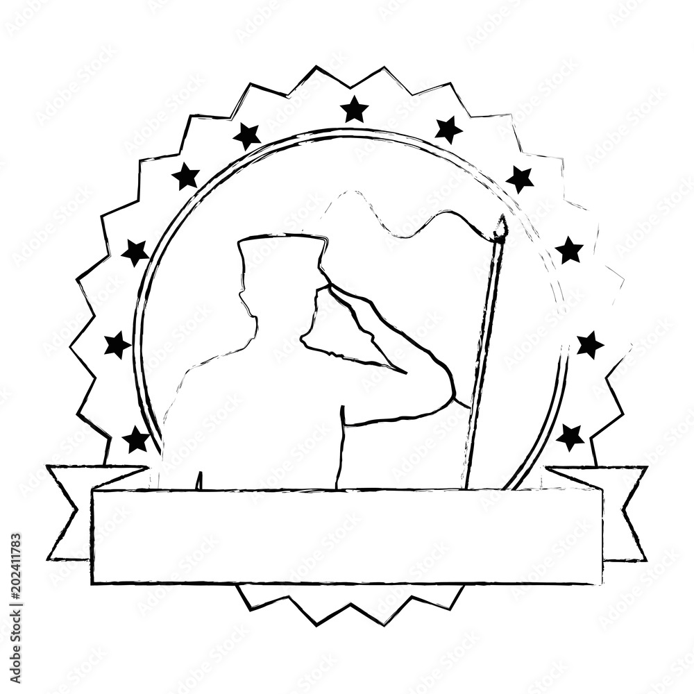 Obraz premium silhouette of military saluting with flag vector illustration design