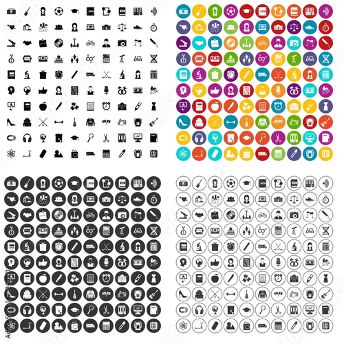 100 hi-school icons set vector in 4 variant for any web design isolated on white