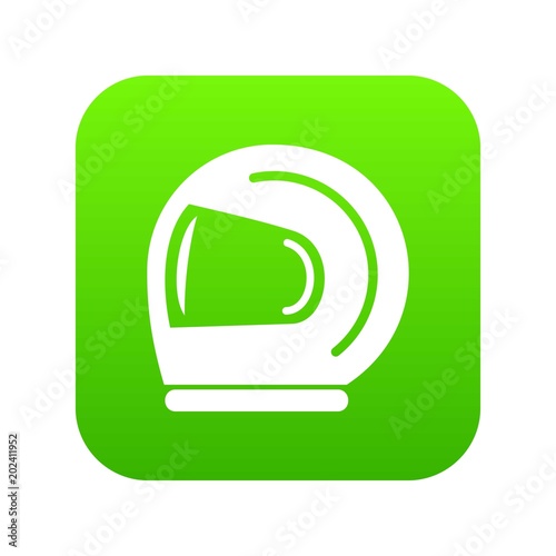 Racer helmet icon green vector isolated on white background
