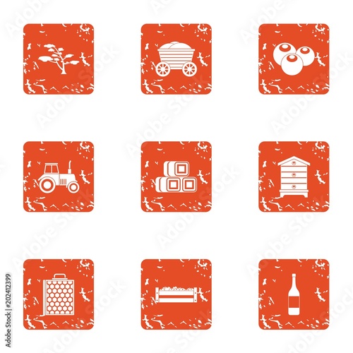 Large garden icons set. Grunge set of 9 large garden vector icons for web isolated on white background
