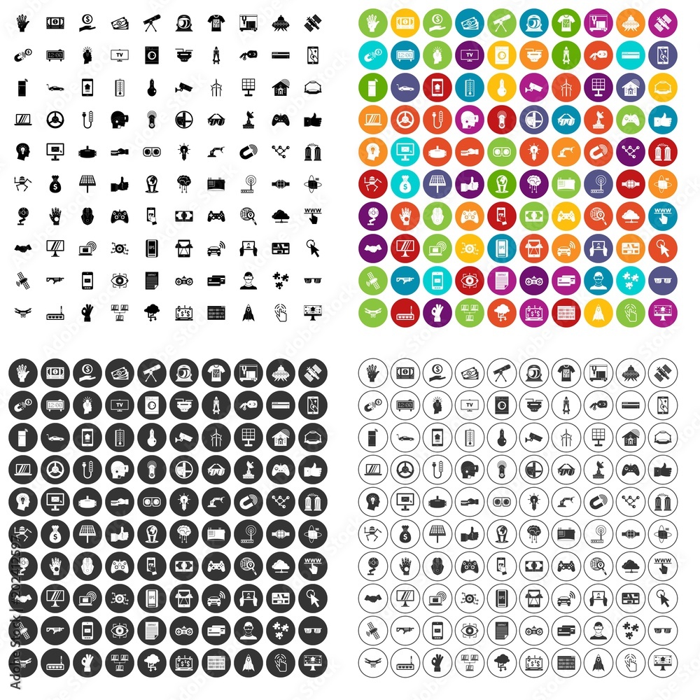 100 hi-tech icons set vector in 4 variant for any web design isolated on white