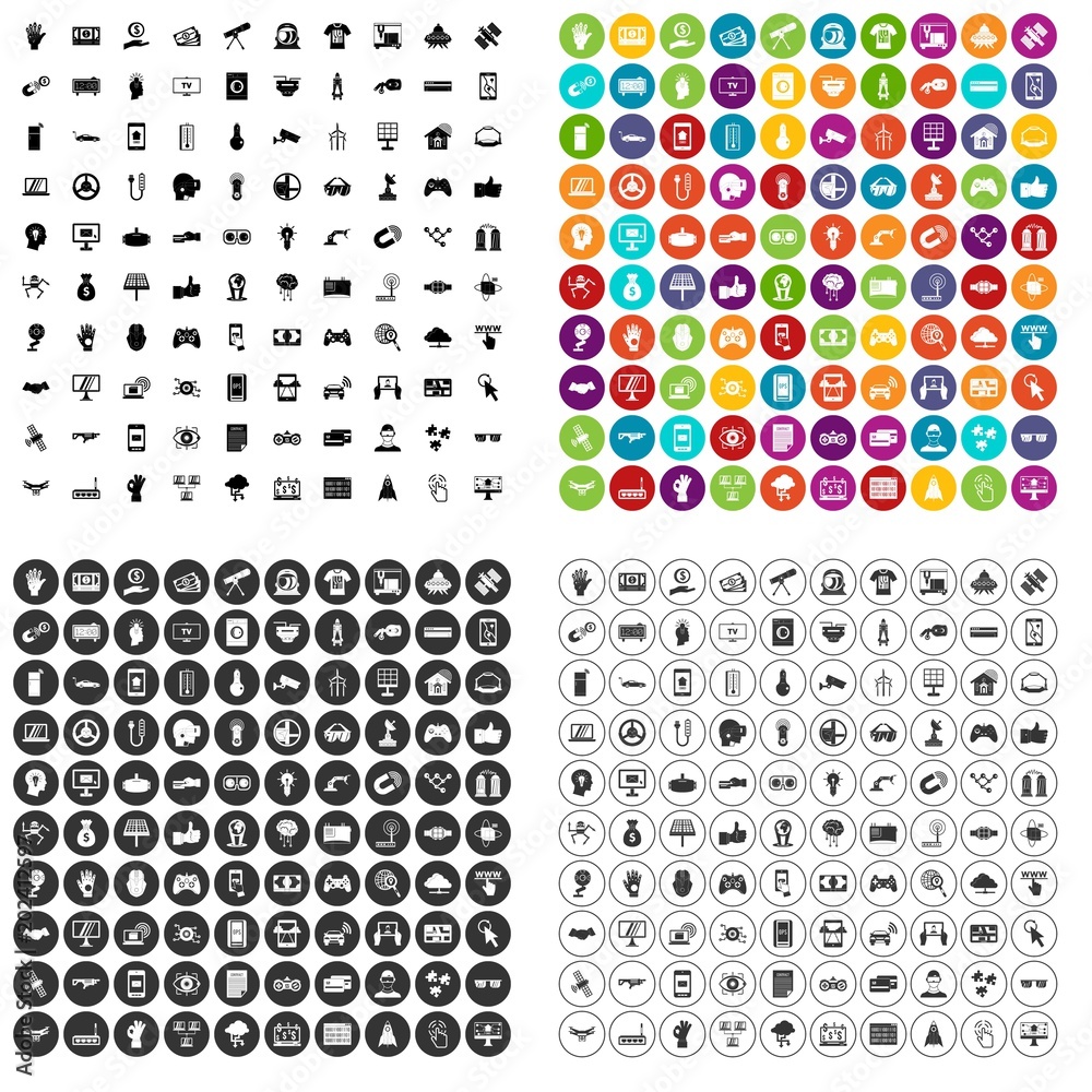Fototapeta premium 100 hi-tech icons set vector in 4 variant for any web design isolated on white