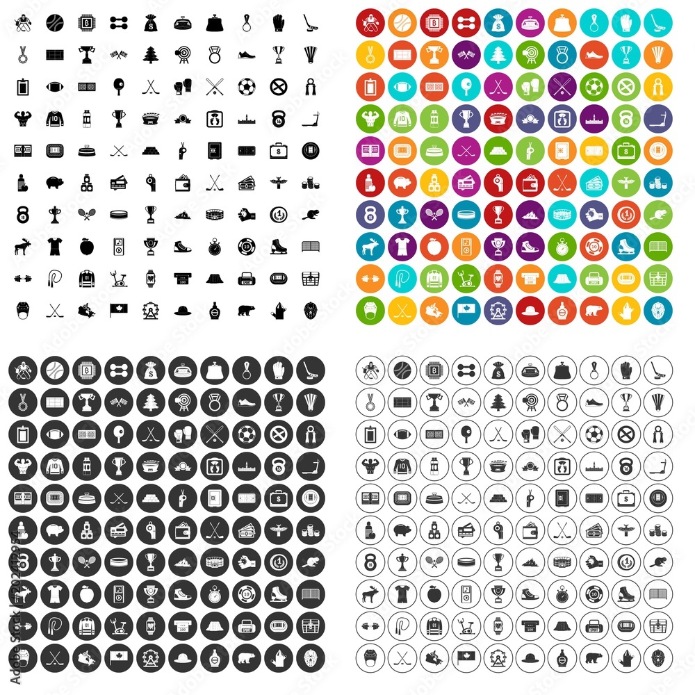 100 hockey icons set vector in 4 variant for any web design isolated on white