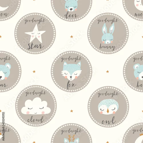 Tapety wektor dobranoc zwierzęta bezszwowe tło wzór