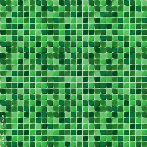 Mosaic tiles for bathroom and spa. Seamless background. Repeating texture. Green shiny tile illustration.