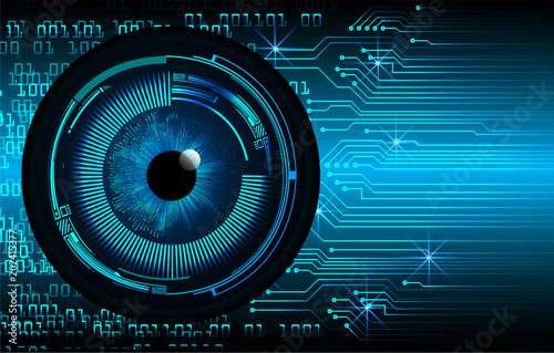 binary circuit board future technology, blue eye cyber security concept background, abstract hi speed digital internet.motion move blur. pixel vector