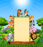 Animals cartoon with blank sign at daylight