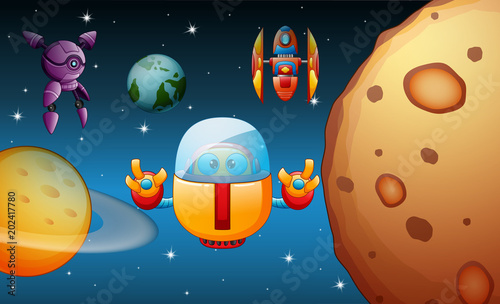 Robots are flying in the space