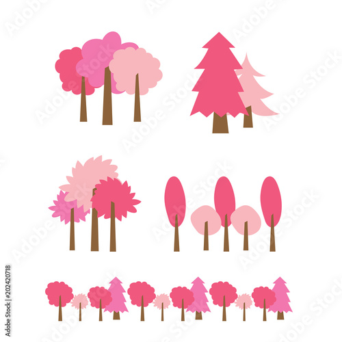 Collection of small cute modern cartoon tree