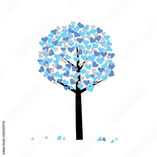 Naklejka Twórczy piękne drzewo miłości z liści w kształcie serca