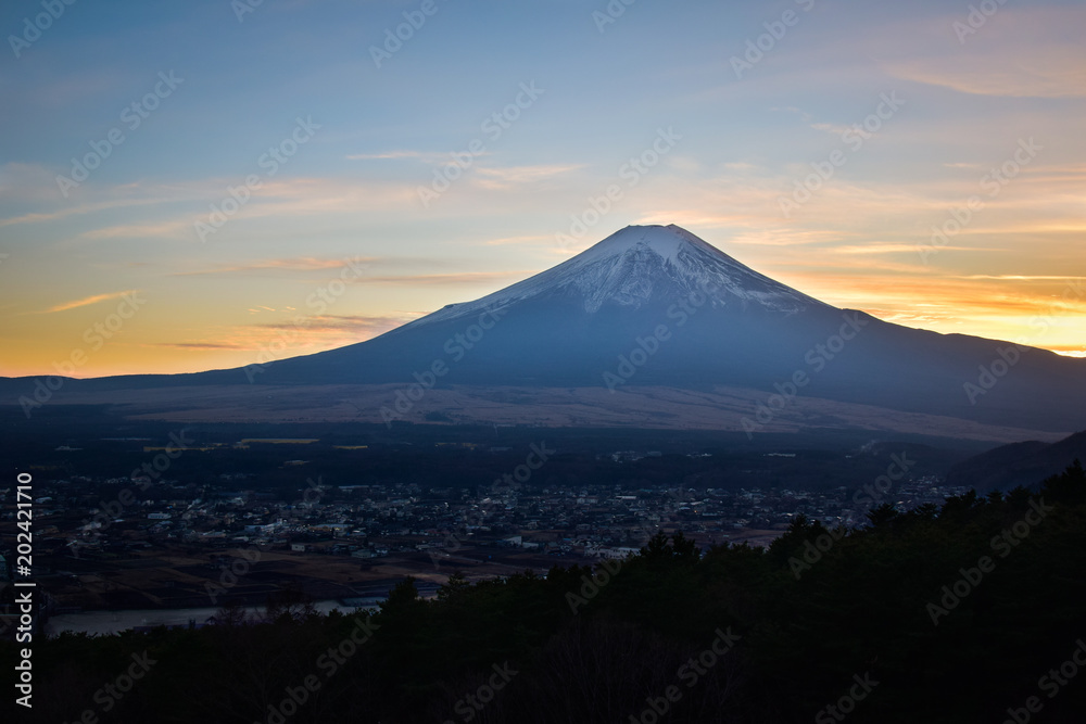 Mt. Fuji Captured from a Hill at Sunset