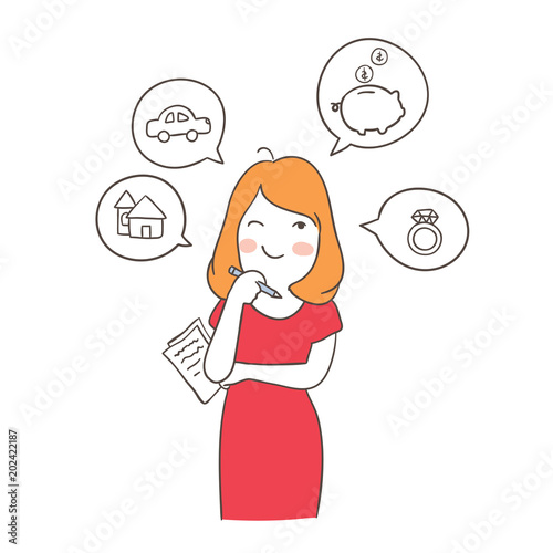 Vector character working woman planing for her life in the future
