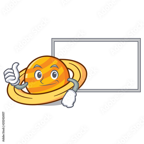 Thumbs up with board planet saturnus character cartoon