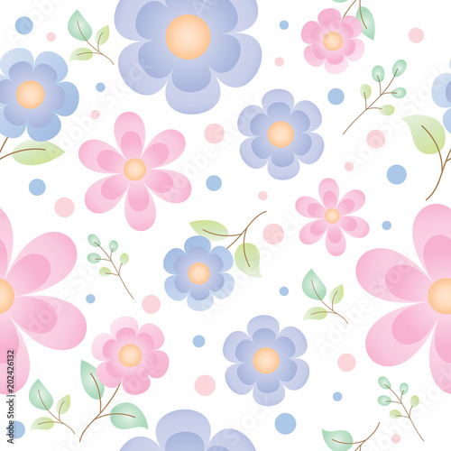 Vector and illustration seamless pattern of beautiful and cute small flowers in pink, blue pastel color for garden concept