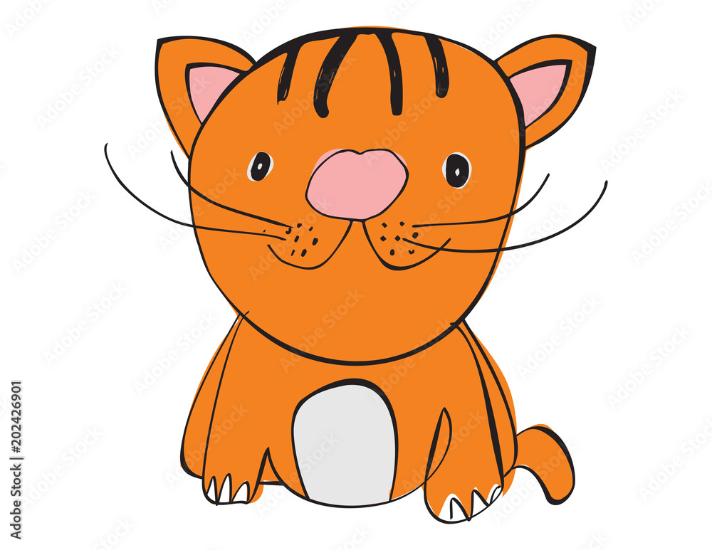 Vector cartoon animal. Sweet little tiger cat. Vector cartoon animal. Sweet little tiger cat.