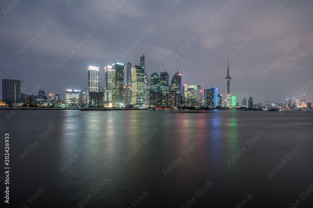 Shanghai skyline, Shanghai downtown district at night in China.