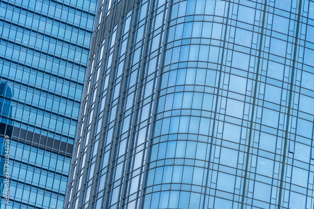 Close-Up of Modern Office Buildings in city of China.