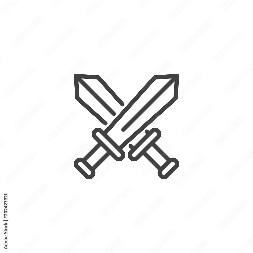 Crossed Swords outline icon. linear style sign for mobile concept and web design. Medieval Weapons simple line vector icon. Symbol, logo illustration. Pixel perfect vector graphics Crossed Swords outline icon. linear style sign for mobile concept and web design. Medieval Weapons simple line vector icon. Symbol, logo illustration. Pixel perfect vector graphics