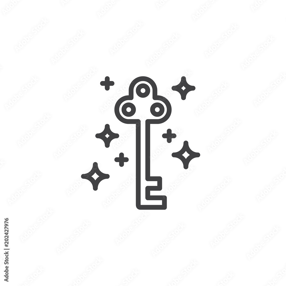 Magic key outline icon. linear style sign for mobile concept and web design. Shiny key simple line vector icon. Symbol, logo illustration. Pixel perfect vector graphics