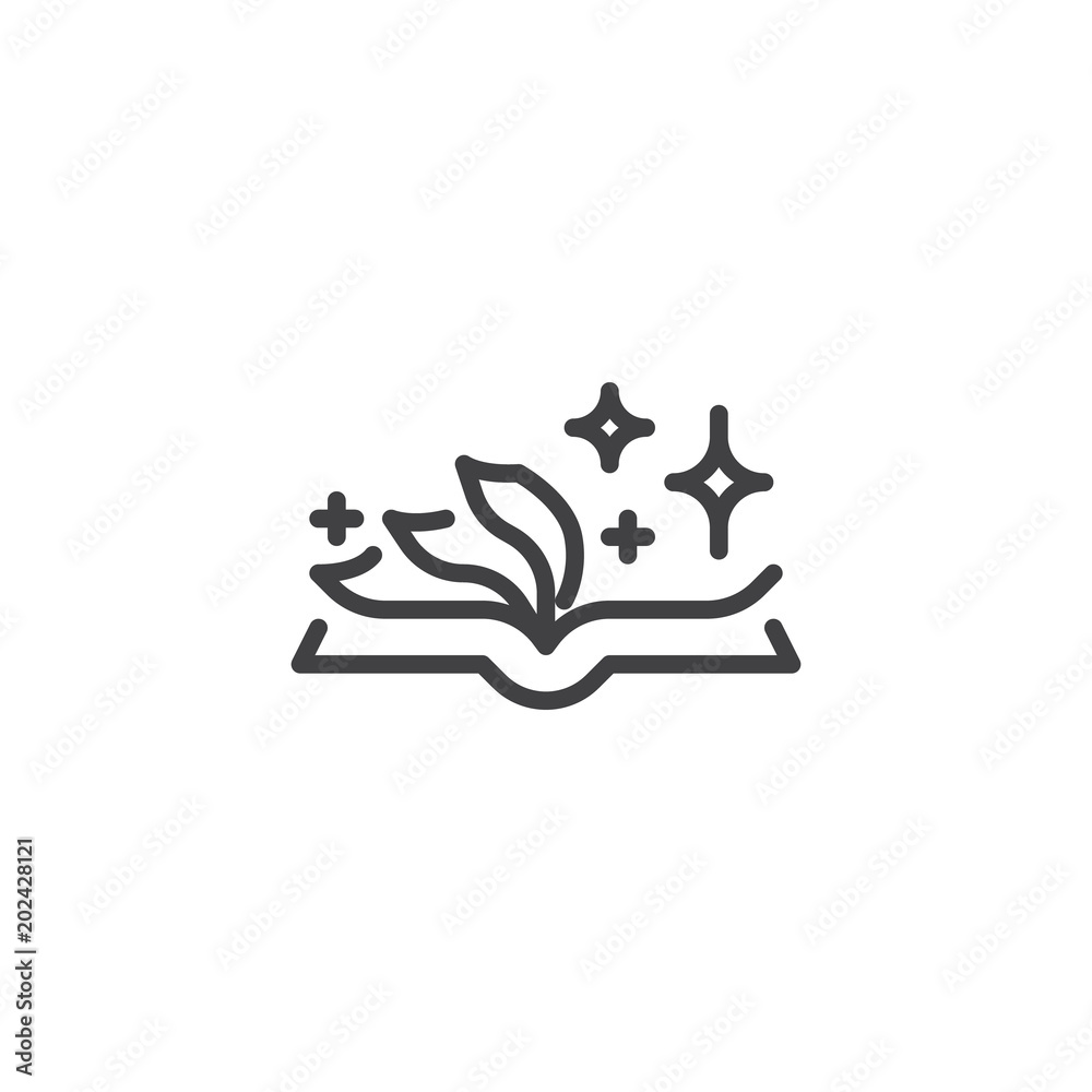 Spell Book outline icon. linear style sign for mobile concept and web design. Magic book simple line vector icon. Symbol, logo illustration. Pixel perfect vector graphics Spell Book outline icon. linear style sign for mobile concept and web design. Magic book simple line vector icon. Symbol, logo illustration. Pixel perfect vector graphics