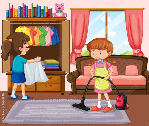 Good Girl Cleaning Living Room