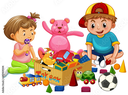 Brother and Sister Playing Toys