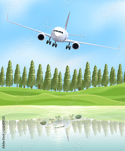 Airplane Flying Over the Lake