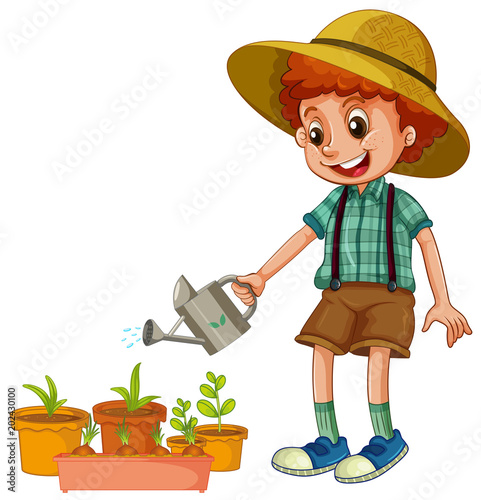 A Boy Watering the Plants