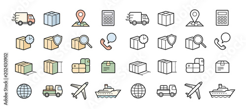 Parcel delivery icons. Fast and quality service transportation.