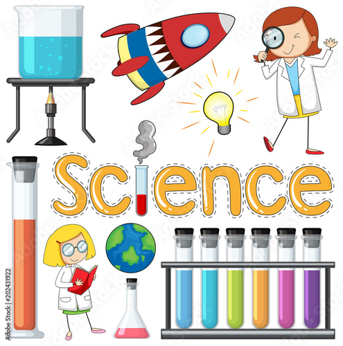 Scientist and Equipments Element on White Backround
