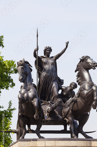 Statue of Queen Boudica near Westminster Bridge, London, United Kingdom.