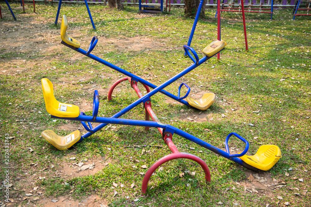 Colorful toys in the playground.