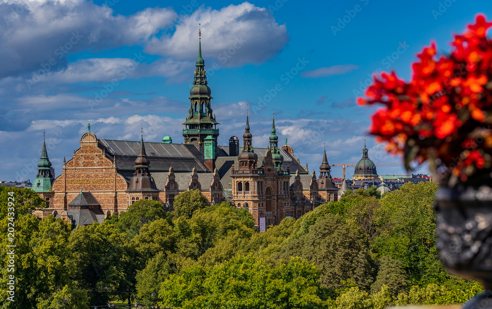 View onto the Nordic Museum or Nordiska museet on Djurgarden island in Stockholm Sweeden