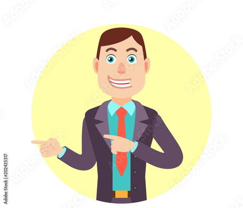 Businessman pointing something beside of him