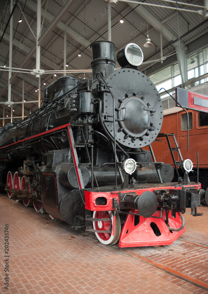 Black retro steam locomotive
