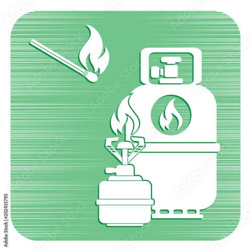 Camping stove with gas bottle icon vector
