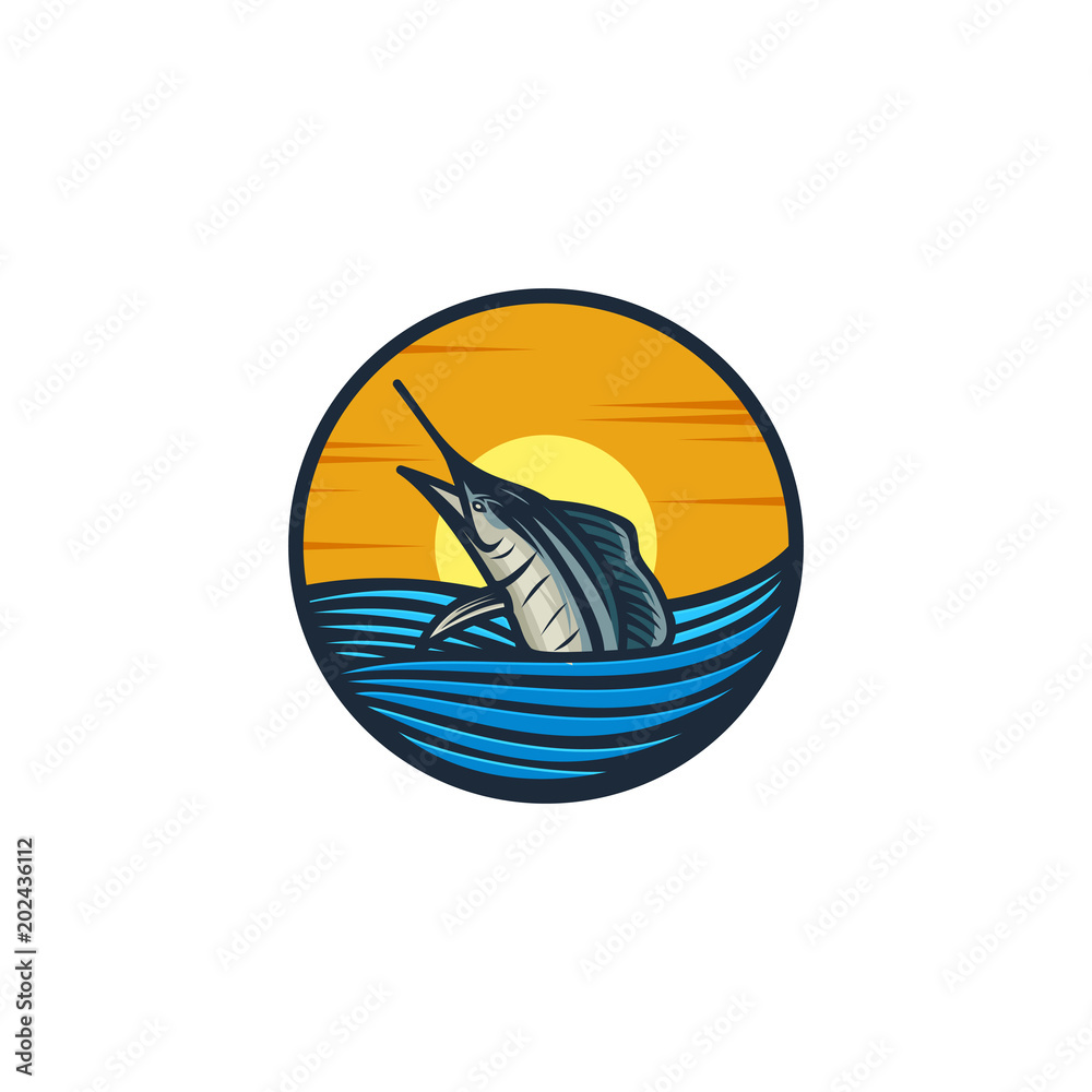 marlin on the sea, vector illustration for logo concept marlin on the sea, vector illustration for logo concept