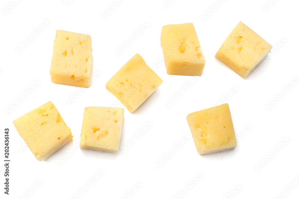 piece of cheese isolated on white background. top view piece of cheese isolated on white background. top view