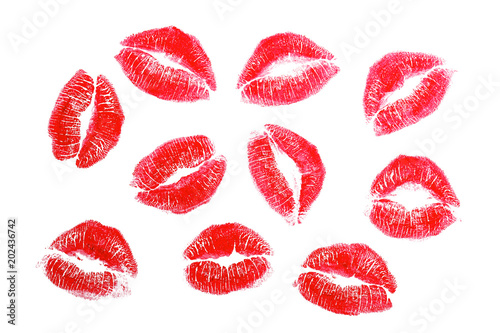 Lipstick kisses, isolated on white