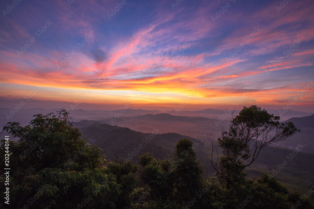 Morning light (colorful morning in the mountains, Khao Kho Hong) Hat Yai District, Songkhla, Thailand