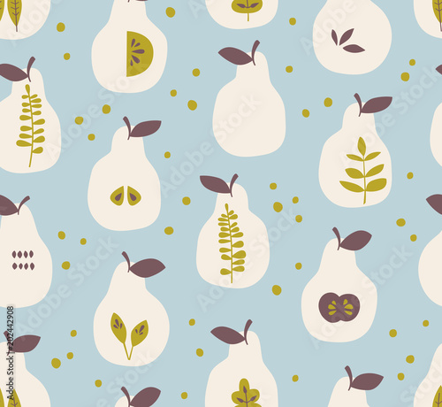 seamless pattern with pears and leaves