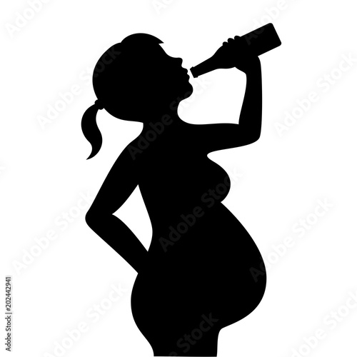 Pregnant woman with bottle vector silhouette