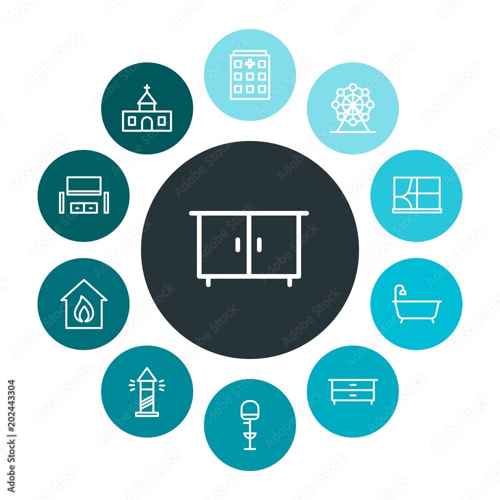 Φωτογραφία buildings, furniture Infographic Colorful outline Icons Set