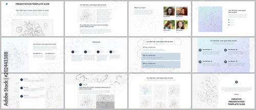 Minimal presentations, portfolio templates. Blue color elements, connection concept. Brochure cover vector design. Presentation slides for flyer, leaflet, brochure, report. Social network concept.